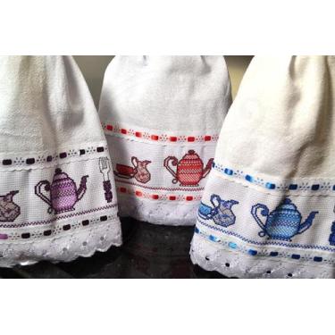 Imagem de Pano de Prato Bordado em Ponto Cruz - Café da Tarde - Arte & Tear