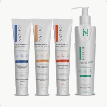 Imagem de Kit Completo de Recuperação Intensiva NAT HOF (4 peças) | Creme Hidratante Corporal, Creme para Mãos, Creme para Pés e Sabonete Líquido para Pele Sensível