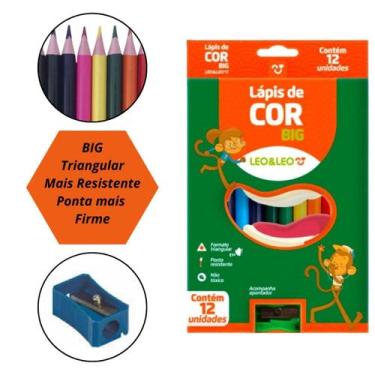 Imagem de Lapis De Cor Big Jumbo 12 Cores Com Apontador Escolar Volta As Aulas C