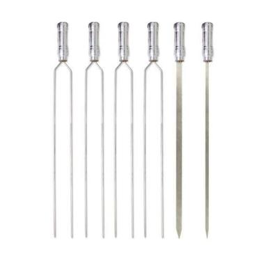 Imagem de Kit 06 Peças Espeto Churrasco Aço Inox Duplo + Chato Largo + Chato Est