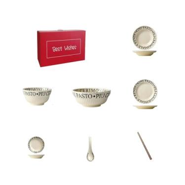 Imagem de Conjunto criativo de tigela e prato de letras inglesas, tigela de arroz tigela de sopa prato de mesa ocidental - conjunto de 11 peças para comida para 2 pessoas