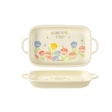 Imagem de Conjunto de pratos criativos em estilo japonês, utensílios de mesa de cerâmica para uso doméstico, tigela de sopa de arroz - prato de peixe de orelha dupla Pei de 33 cm - esmalte amarelo