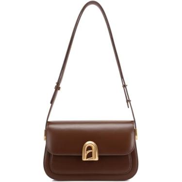 Imagem de LA'FESTIN Bolsa de ombro de couro genuíno para mulheres, bolsa de mão de designer com alça ajustável, bolsa tiracolo para sair, Marrom, 8.86" L * 2.95" W * 5.51" H