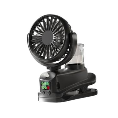 Imagem de Ioensy Clipe em ventilador spray de resfriamento leve 4 velocidades ajustável mini ventilador de nebulização portátil para casa escritório desktop, Preto
