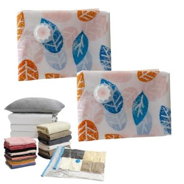 Imagem de Kit 2 Saco Sacola à Vacuo Reduz Volume Roupa Cobertores 68x98cm Organizador Armário Economize Espaço (Folha)