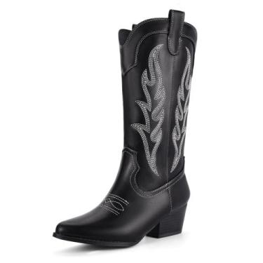 Imagem de Botas de cowboy IDIFU Black Cowgirl, meia panturrilha, salto baixo, mu