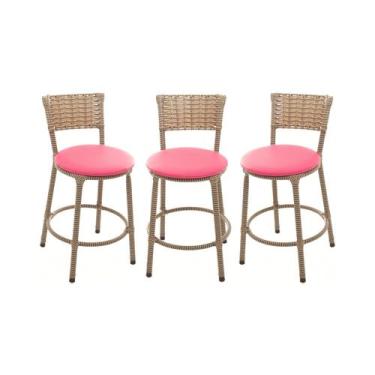 Imagem de KIT 3 Banqueta Baixa Encapada Junco CAPPUCCINO Bar Cozinha - ESPAÇO JU
