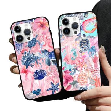 Imagem de Zrutru Pacote com 2 capas de telefone estéticas para iPhone 14 Pro Max Tartaruga Mar Shell Capa de telefone para meninas, proteção à prova de choque de silicone macio fino TPU Funda para iPhone 14 Pro