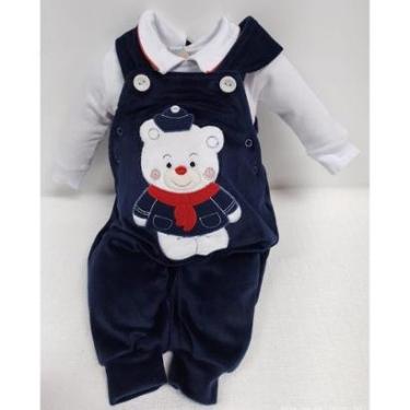 Imagem de Kit Macacão Jardineira Plush + Body Bebê Menino Lessa B9106-Masculino