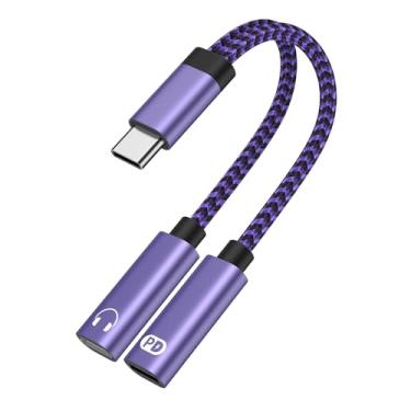Imagem de Divisor USB tipo C 2 em 1 USB C fone de ouvido e adaptador de carregador cabo dongle de áudio com carregamento rápido PD 60W para Samsung Galaxy A17 A16 A15 A56 S25 S24 S23 S22 S21 iPhone 17 16 15 Pro