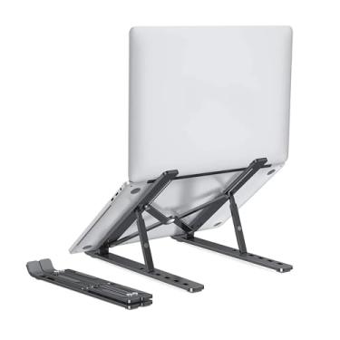 Imagem de Suporte dobrável para laptop e tablet – altura e ângulo ajustáveis, suporte de mesa portátil para uso na mesa, compacto, resistente e ideal para casa ou escritório