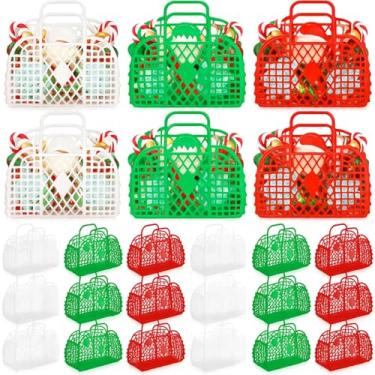 Imagem de LemonRoad 24 peças de sacolas de presente de Halloween, bolsa de gelatina a granel, sacolas de plástico para doces, cestas para decorações de festa, suprimentos de lembrancinhas (vermelho, verde