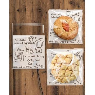 Imagem de 100 unidades de sacos autoadesivos para doces de biscoito - sinal autovedante de celofane, sacos de presente para lembrancinhas de festa infantil, doces de padaria, chocolate, sobremesas, médio