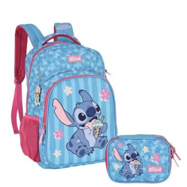 Imagem de Kit Escolar Mochila Costas Estojo Box Stitch Disney Luxcel, Azul+Vinho