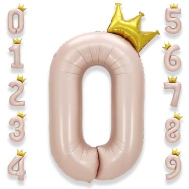Imagem de AULE 101 cm grande rosa 0 balão número com coroa grande folha hélio número balões 0-9 jumbo gigante feliz aniversário decorações de festa enorme Mylar artigos de festa de aniversário