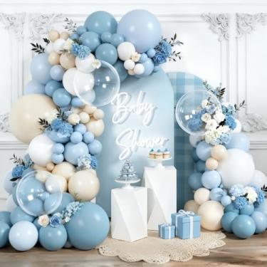 Imagem de Kit de guirlanda de arco de balões brancos azuis empoeirados, balão branco de areia azul bebê para chá de bebê, formatura, meninos, aniversário, despedida de solteira, decoração de revelação de gênero