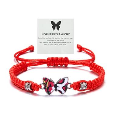 Imagem de CSIYANJRY99 Pulseira de borboleta da amizade para mulheres, Always Believe in Yourself, pulseira de borboleta, corda trançada, ajustável, pulseira com pingente de borboleta, pulseira de amizade