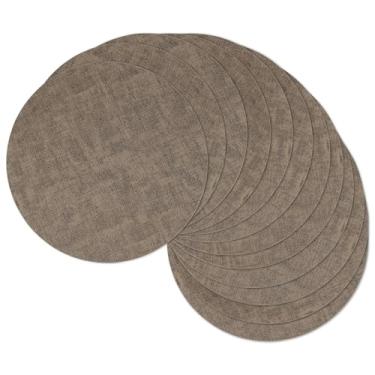 Imagem de Jogo americano redondo de 33 cm, conjunto de 12, tapetes de mesa reversíveis de couro sintético resistente ao calor, 100% à prova d'água, à prova de óleo, limpável, para uso interno (12, café escuro)