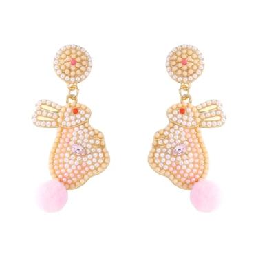 Imagem de Brincos femininos de cristal cintilante de frutas de animais fofos da moda com contas de verão - perfeitos para férias na praia e festas (coelho - rosa)