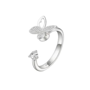 Imagem de HNMZZPL Anéis giratórios modernos para mulheres que aliviam a ansiedade, anel aberto de zircônia cúbica banhado a ouro., Cobre, Zircônia cúbica