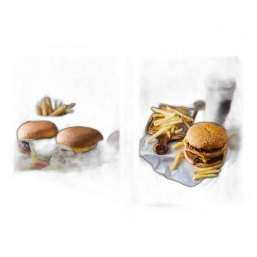 Imagem de Kit 2 Quadros Fotografias Hambúrguer 24X18Cm Madeira Branca