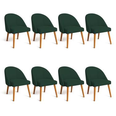 Imagem de Kit 08 Cadeiras Poltrona De Jantar Luna Suede Verde Pés Palito Castanho - Pallazio