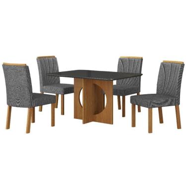 Imagem de Conjunto Sala De Jantar Lorena Chumbo 4 Cadeiras Linho Cinza Base Em Madeira 1,20 M Leifer Móveis