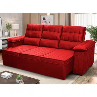 Imagem de Sofá Retrátil Reclinável 4 Lugares Com Molas 2,30m Quantum Suede Velut Vermelho - King House