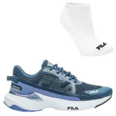 Imagem de Kit Tênis Fila Recovery Feminino e Meia, 39, Marinho, Roxo, Feminino