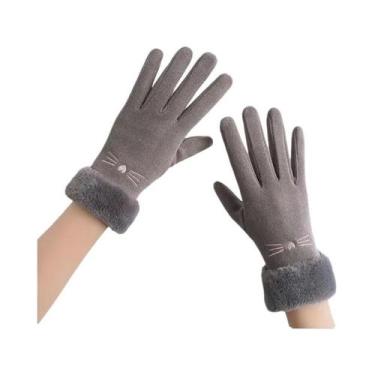 Imagem de Luvas De Ciclismo Femininas De Inverno Em Cashmere E Camurça, Dupla Ca