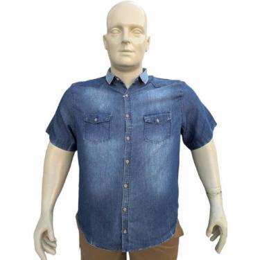 Imagem de Camisa masculina jeans stone manga curta plus site 28531 com 2 bolsos 
