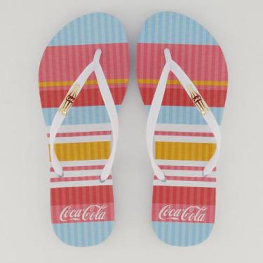 Imagem de Chinelo Coca Cola Colored Lines Feminino Branco - Coca-Cola