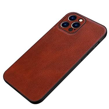 Imagem de Capa para iPhone 13 Mini/13/13 Pro/13 Pro Max, capa protetora fina de couro PU luxuoso, proteção total para câmera à prova de choque, capa macia de TPU (poliuretano termoplástico), marrom, 13 Pro 6,1 polegadas