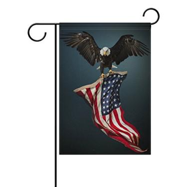 Imagem de Vantaso Bandeira de jardim decorativa águia careca norte-americana com bandeira dos EUA poliéster impressão dupla face à prova de desbotamento para pátios ao ar livre jardim 12x18 polegadas
