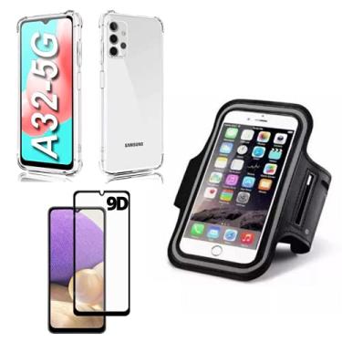 Imagem de Capinha Capa Antiqueda E Capa De Braço Porta Celular + Película 9D Cobre 100% Tela Compatível Samsung Galaxy A32 5G (Não Serve A32)