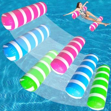 Imagem de Pacote com 3 redes infláveis para piscina, cadeira de malha flutuante 4 em 1 para adultos, boias multiuso para piscina, sela, espreguiçadeira, rede, drifter, azul/rosa/verde