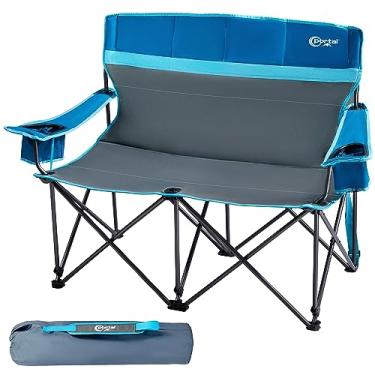 Imagem de PORTAL Cadeira De Acampamento Dupla Dobrável Loveseat Para 2 Pessoas Para Adultos Com Encosto Alto Ao Ar Livre, Suporte 500 Libras, Azul