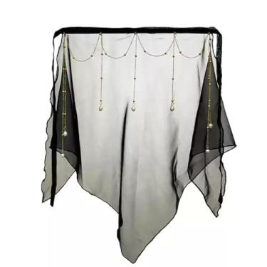 Imagem de Semi Sheer Chiffon Face Veil Triangle Beaded Fringe Mask Chinese Hanfu Costume Accessory (1216# Black)