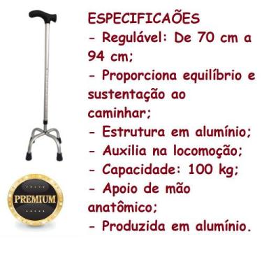 Imagem de Bengala 4 Pontas De Alumínio Altura Ajustável Forte E Leve marca ALO