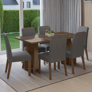 Imagem de Conjunto Sala De Jantar Tampo De Vidro 6 Cadeiras Rustic/silver Madrid Madesa