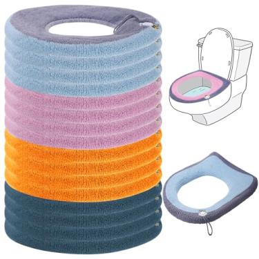 Imagem de Reginary 16 peças de capa de assento de vaso sanitário mais espessas para banheiro macio aquecedor de assento de vaso sanitário elástico lavável pano capa de almofada de banheiro, fácil instalação