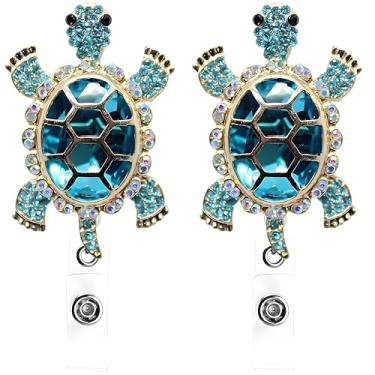 Imagem de Pacote com 2 carretel de crachá de enfermeira de tartaruga fofo clipe retrátil amigo de enfermagem estudante professor médico nome crachá acessórios azul