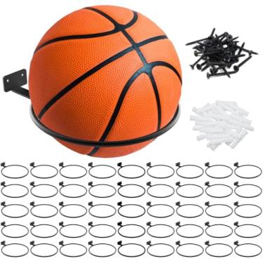 Imagem de Pacote com 50 suportes de basquete, suporte de parede para exibição de futebol, suporte universal de exibição de bola de metal para basquete, futebol, vôlei (T preto, pacote com 50)