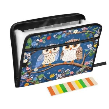 Imagem de Wassud Duas corujas fofas com 13 bolsos, organizador de arquivos sanfonados, pastas expansíveis com abas e adesivos, organizador de pastas de documentos de recibo de papel tamanho carta A4 para