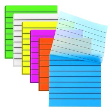 Imagem de Pacote com 6 notas adesivas transparentes, 300 folhas, notas adesivas transparentes de 7,5 x 7,6 cm, com linhas coloridas forradas, abas de lembrete para escritório, casa, reunião universitária