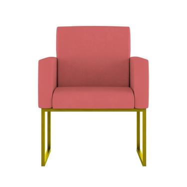 Imagem de Cadeira Poltrona Moderna Com Base De Ferro Dourado Reforçada Cor: Rosa
