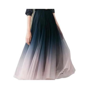 Imagem de Saia Midi De Tule Gradiente De Cintura Alta Para Mulheres, Elegante, P
