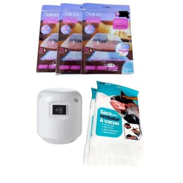 Imagem de Kit Bomba Eletrica de Sucção na Voltagem 110VE ou 220V para Saco a Vácuo,Contem 2 Sacos 70x110cm e 3 Sacos 50x70cm Que Não Precisa de Bomba, Para viagens, Organizacão e cobertor