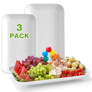 Imagem de Conjunto de 3 travessas e bandejas grandes de porcelana para festas, bandejas grandes inquebráveis de 16/14/30 cm, pratos brancos para lanches, biscoitos de frutas, sobremesas, bandeja reutilizável de