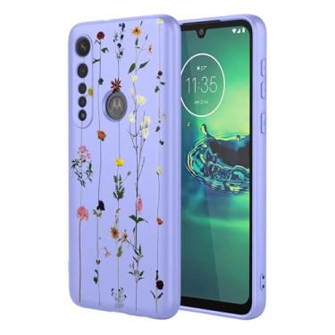 Imagem de KOARWVC Capa de celular para Moto G8 Plus, capa Motorola One Vision Plus XT2019-2 com estampa de flores fofas, fina, protetora, macia, amortecedora, capa de telefone para Motorola G8 Plus Purple